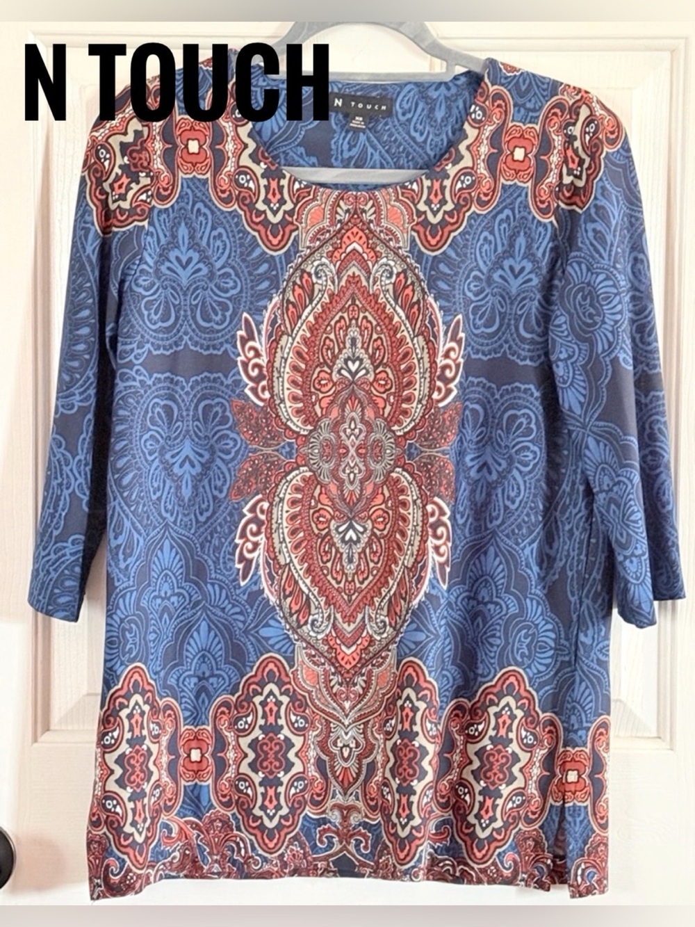 N Touch Blue Paisley Scoop Neck Top